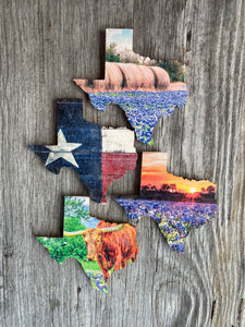 Texas shaped wooden magnets